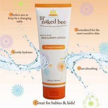 White tube with orange cap and band of lil' naked bee Cheeks to Cheeks Face & Body Lotion in Orange Popsicle scent, 8 fl oz.