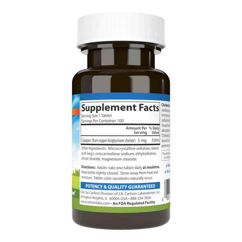 Chelated Copper 5 Mg, 100 Tablets, by Carlson Labs, image #2