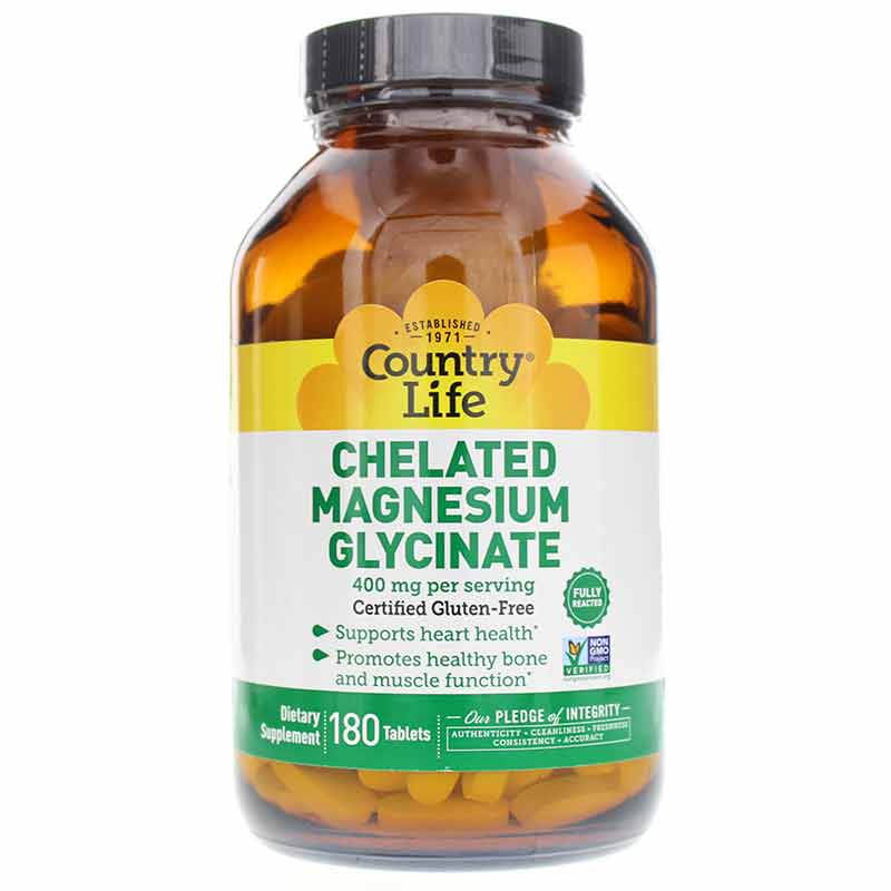 Chelated Magnesium Glycinate 400 Mg, 180 Tablets, by Country Life
