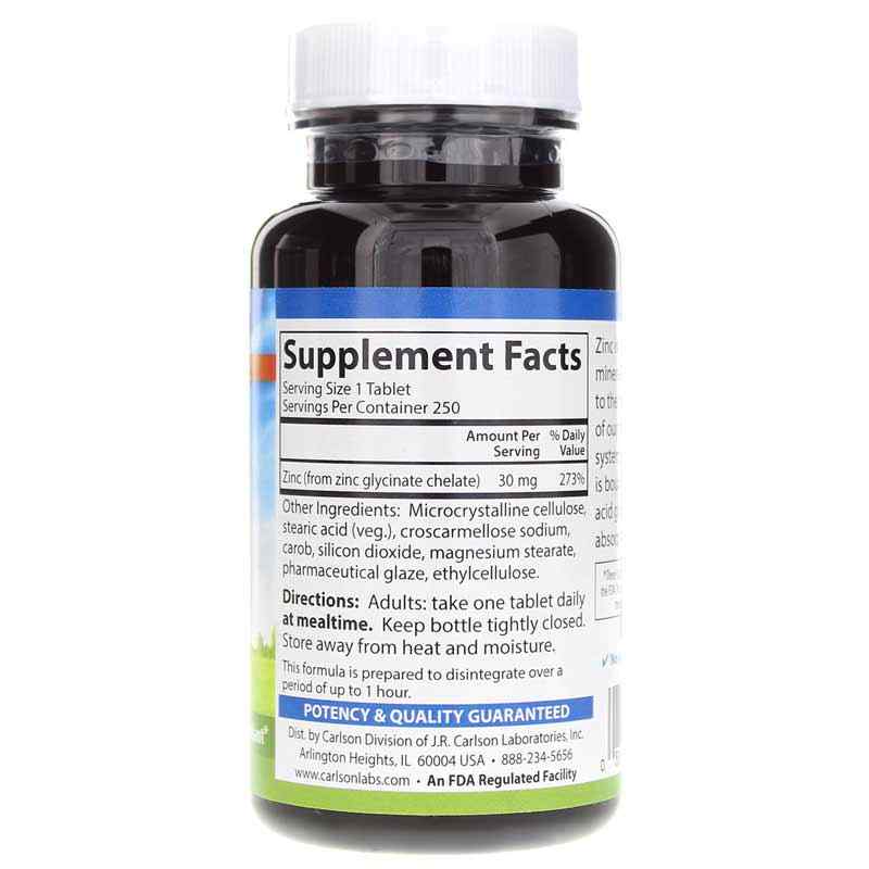 Chelated Zinc, 250 Tablets, by Carlson Labs, image #2