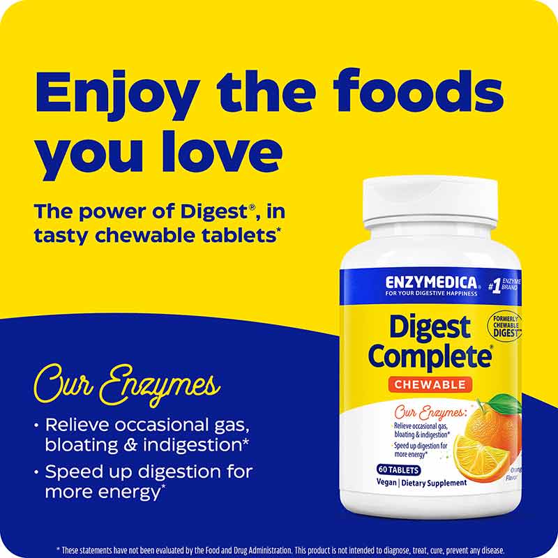 Chewable Digest Complete Orange Flavor, 60 Chewable Tablets, by Enzymedica, image #3