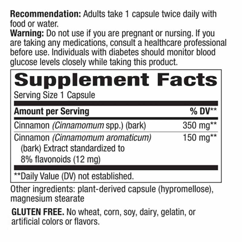 Cinnamon Standardized, 120 Veg Capsules, by Natures Way, image #2