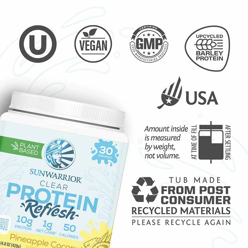Clear Protein Refresh, Pineapple Coconut, 30 Servings, by Sunwarrior, image #3
