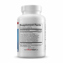 White supplement bottle with Clearwayz label displaying Supplement Facts panel and ingredient list.