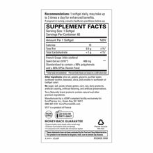 Supplement facts label for Terry Naturally French Grape Seed Extract softgels with 400mg per serving and usage recommendation