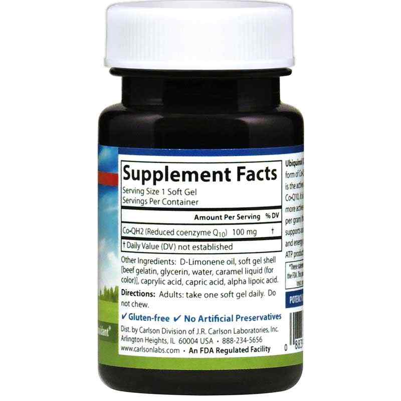 Co-QH 100 Mg Ubiquinol, 60 Softgels, by Carlson Labs, image #2