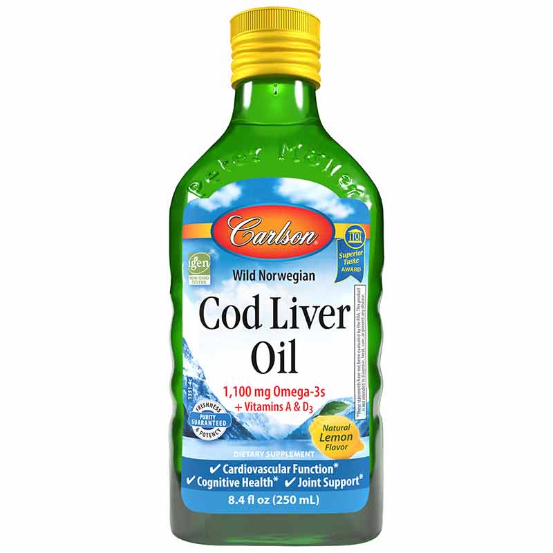 Cod Liver Oil 1100 Mg Omega-3s Liquid, Lemon, 8.4 Oz, by Carlson Labs