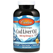 Cod Liver Oil Gems 460 Mg Omega-3s with Natural Lemon Flavor, 300 Softgels, by Carlson Labs