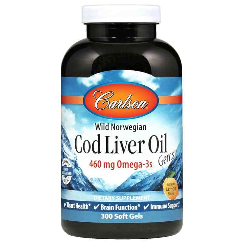 Cod Liver Oil Gems 460 Mg Omega-3s with Natural Lemon Flavor, 300 Softgels, by Carlson Labs