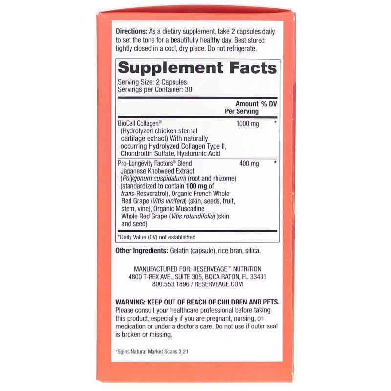 Collagen Booster with Hyaluronic Acid & Resveratrol, 60 Capsules, by Reserveage Nutrition, image #2