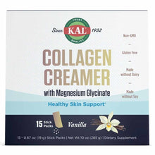 Kal collagen creamer stick pack box with vanilla flavor, 15 individual packets, non-GMO and gluten free.