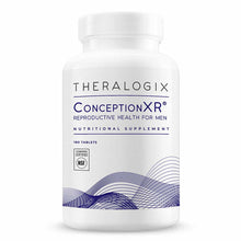 White bottle of Theralogix ConceptionXR reproductive health supplement containing 180 tablets with NSF certified label.