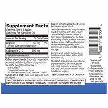 Supplement Facts label for CoQ-10 300mg capsules by Professional Supplement Center with ingredient list and usage instruction