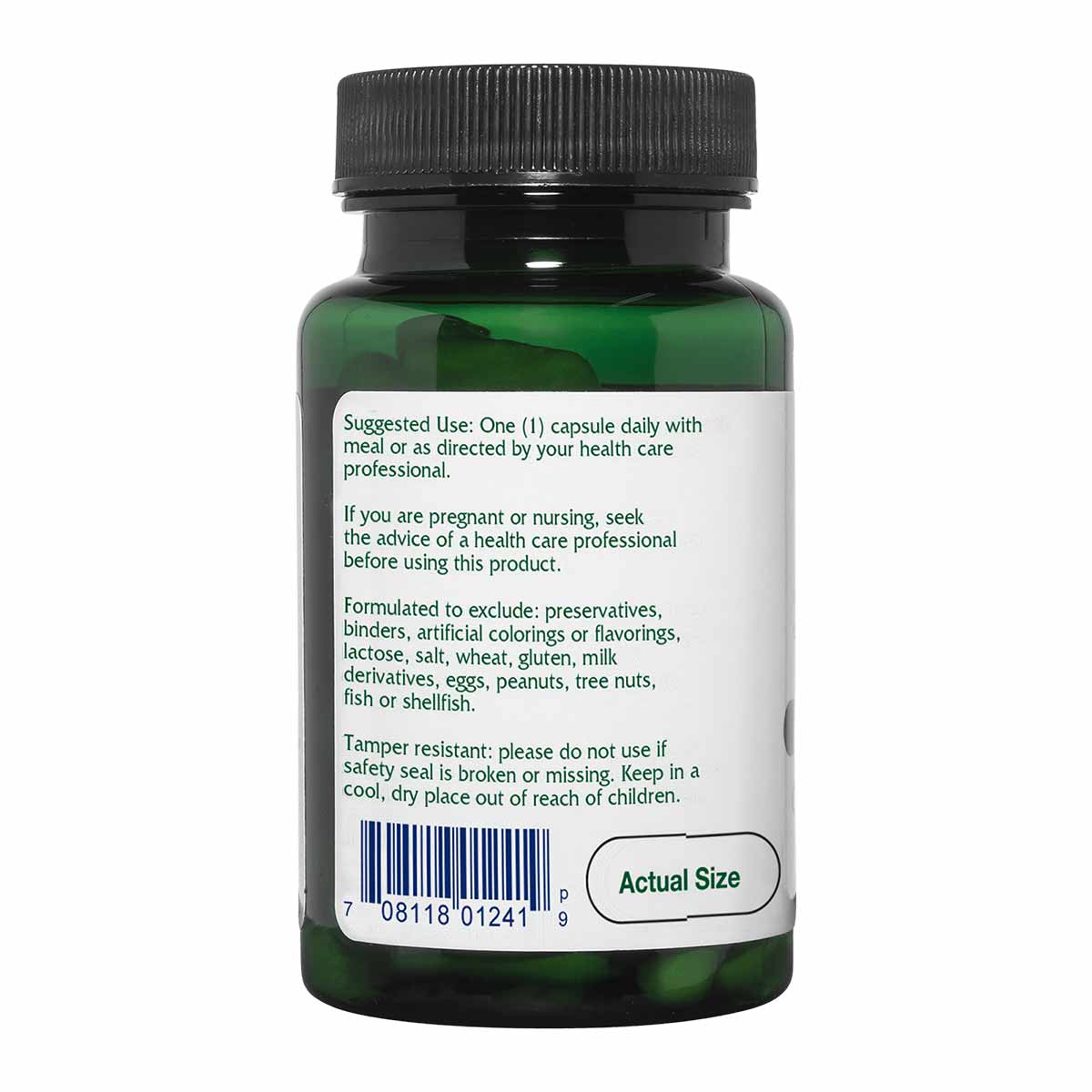 Vitanica CoQ10 Extra green bottle with black cap and white label containing usage and ingredient information.