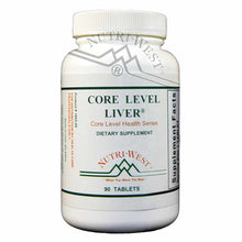 White bottle of Core Level Liver dietary supplement by Nutri-West containing 90 tablets.