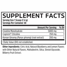 Supplement Facts label listing creatine monohydrate, Cognizin citicoline, and Korean ginseng with other ingredients including