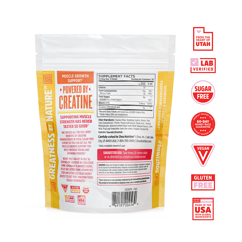 Creatine Chews, Peach Mango, 60 Chews, by Zhou Nutrition, image #2