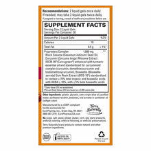 CuraMed supplement facts label showing recommendations, ingredients including curcumin and boswellia extract, and usage instr