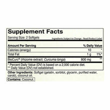 Supplement Facts label for Curcumin 400x softgels showing serving size, ingredients, and nutritional information.