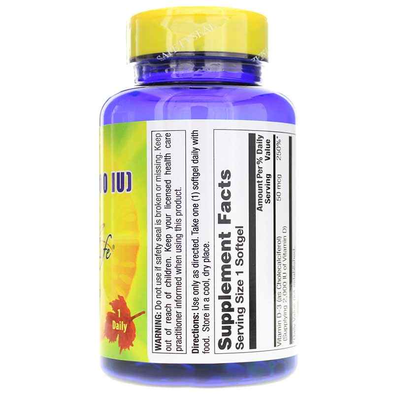 D-3 50 Mcg (2000 IU), 240 Softgels, by Natures Life, image #2