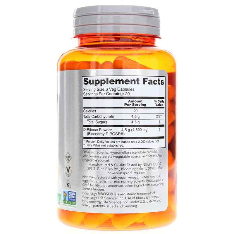 D-Ribose 750 Mg, 120 Veg Capsules, by NOW Foods, image #2