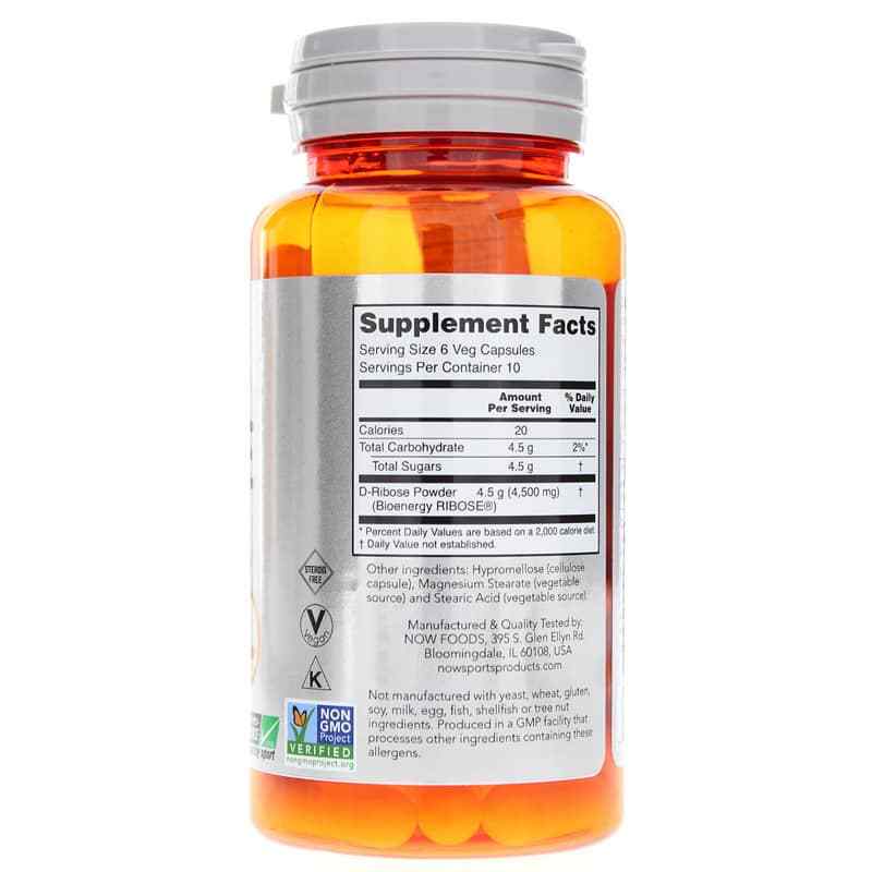 D-Ribose 750 Mg, 60 Veg Capsules, by NOW Foods, image #2