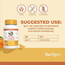 Bottle of MaryRuth's orange-flavored Vitamin D3 gummies with vegan, no gelatin, and gluten-free icons displayed above.