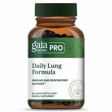 Gaia Herbs Pro Daily Lung Formula bottle with green cap containing 60 dark liquid phyto-caps herbal supplement.