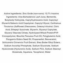 Ingredient list for Daily Protective Serum displaying active and inactive components including zinc oxide, aloe, safflower, a