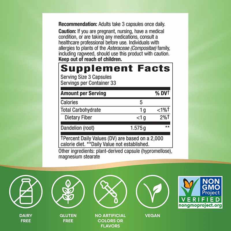 Dandelion Root, 100 Veg Capsules, by Natures Way, image #3