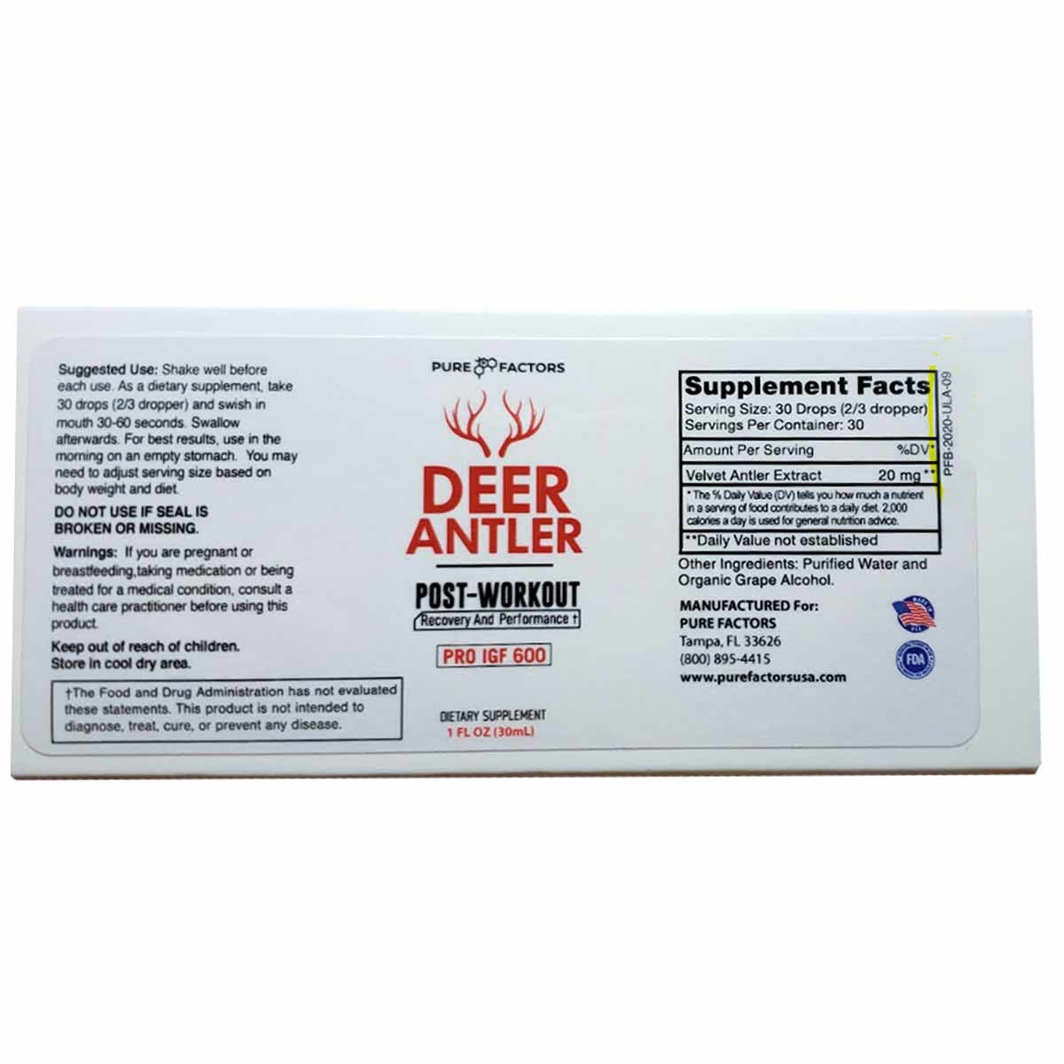Deer Antler Pro IGF 600, 1 Oz, by Pure Solutions