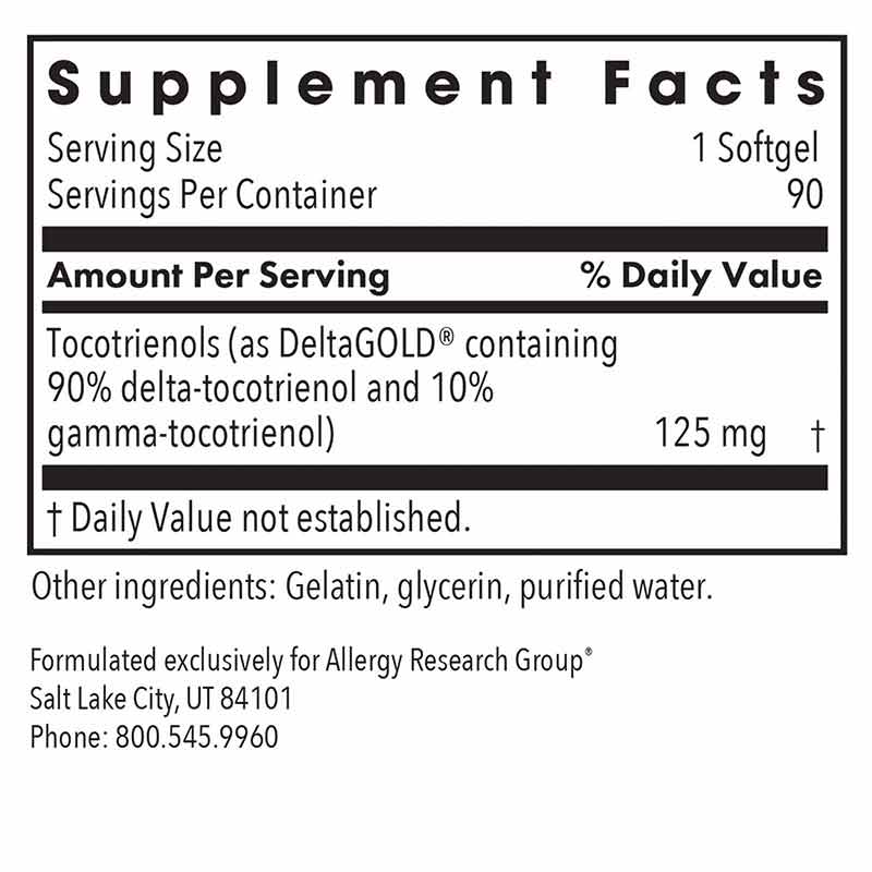 Delta-Fraction Tocotrienols 125 Mg, 90 Softgels, by Allergy Research Group, image #2