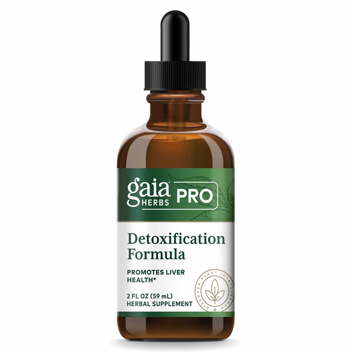 Gaia Herbs Pro Detoxification Formula herbal supplement liquid in amber glass bottle with dropper, 2 fl oz.