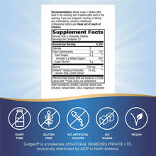 DGL Sugar Free supplement facts label showing dosage recommendations, nutritional information for chewable tablets, and icons