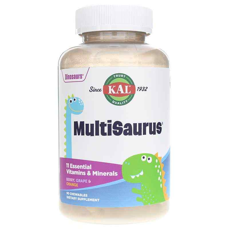 Dinosaurs MultiSaurus Vitamins & Minerals, Berry,  Grape & Orange, 90 Chewables, by Kal