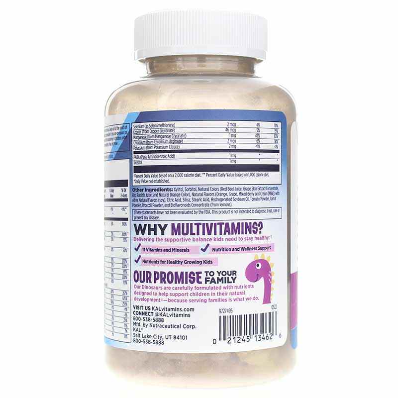 Dinosaurs MultiSaurus Vitamins & Minerals, Berry,  Grape & Orange, 90 Chewables, by Kal, image #3