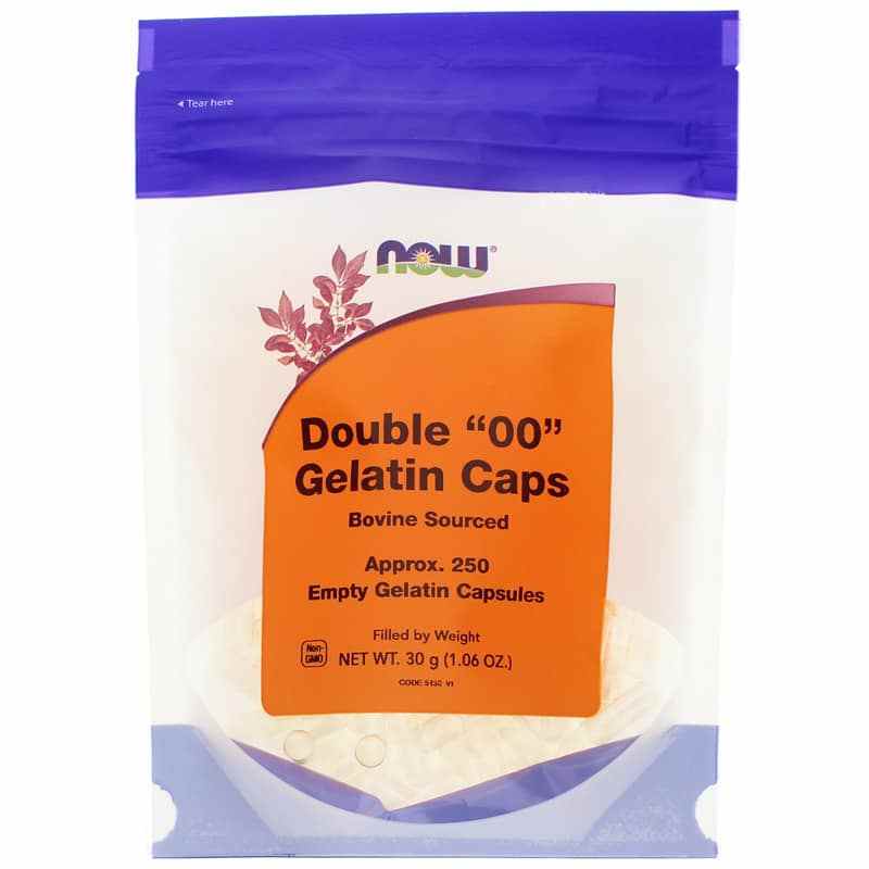 Double 00 Empty Gelatin Caps, 250 Gel Capsules, by NOW Foods