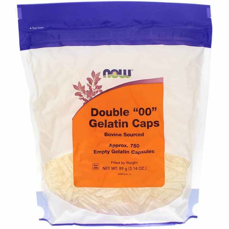 Double 00 Empty Gelatin Caps, 750 Gel Capsules, by NOW Foods