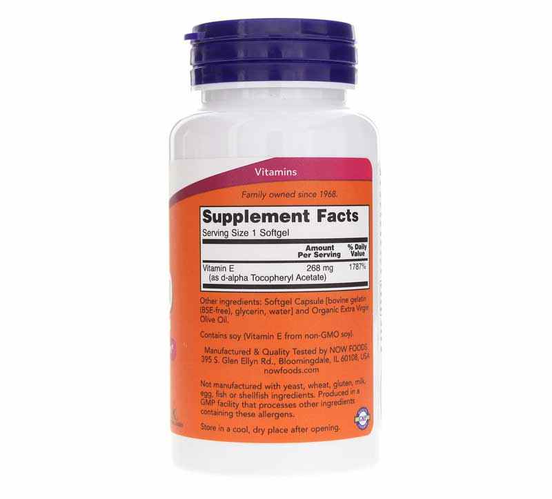 E-400 d-Alpha Tocopheryl, 100 Softgels, by NOW Foods, image #2