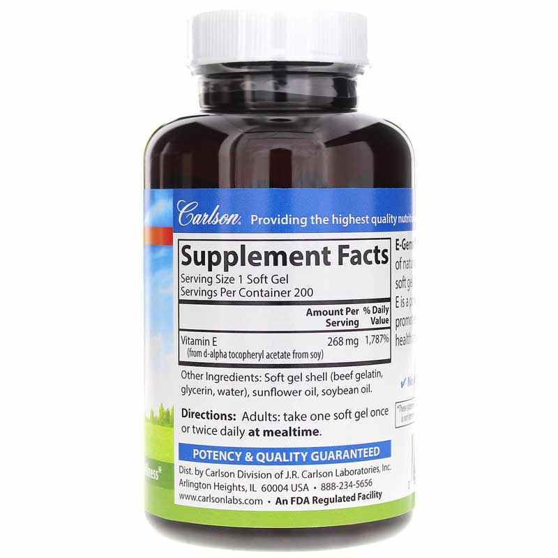 E-Gems 400 IU, 200 Softgels, by Carlson Labs, image #2