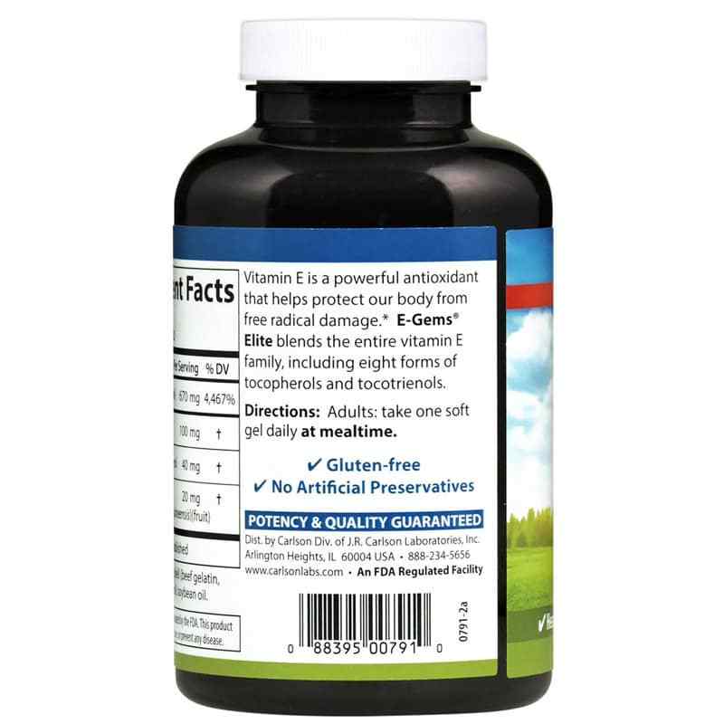 E-Gems Elite 1000 IU Natural Vitamin E, 120 Softgels, by Carlson Labs, image #3