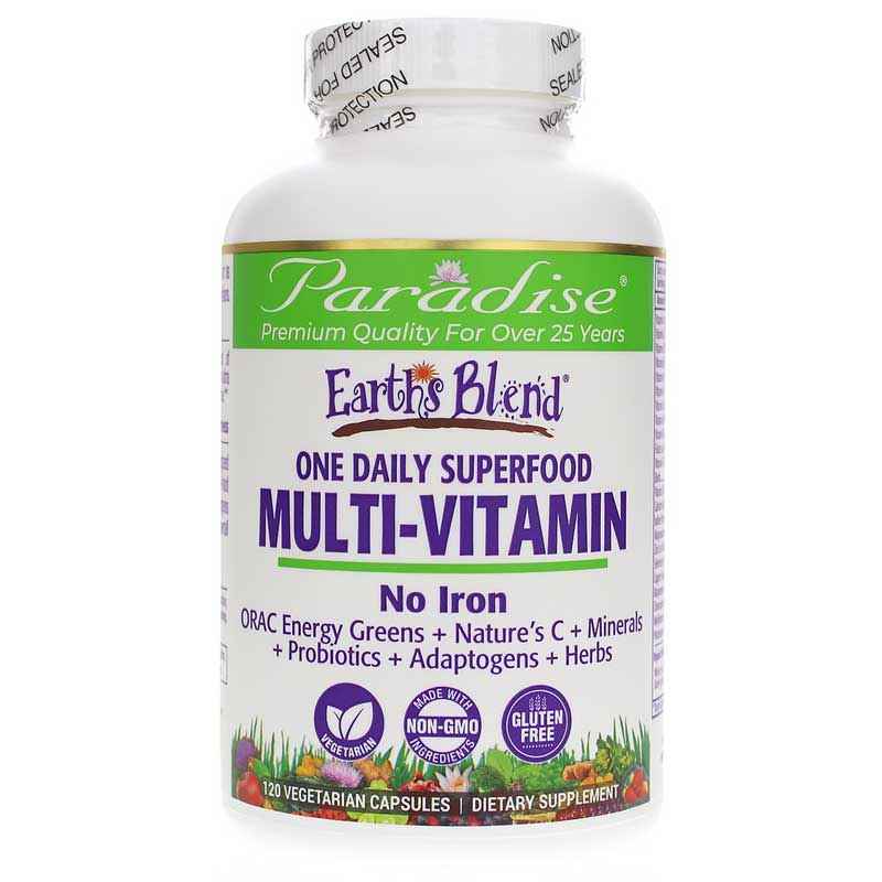Earth's Blend Superfood Multivitamin No Iron, by Paradise Herbs