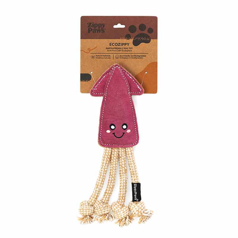ecoZippy Suede & Rope Buddies Squid, by ZippyPaws