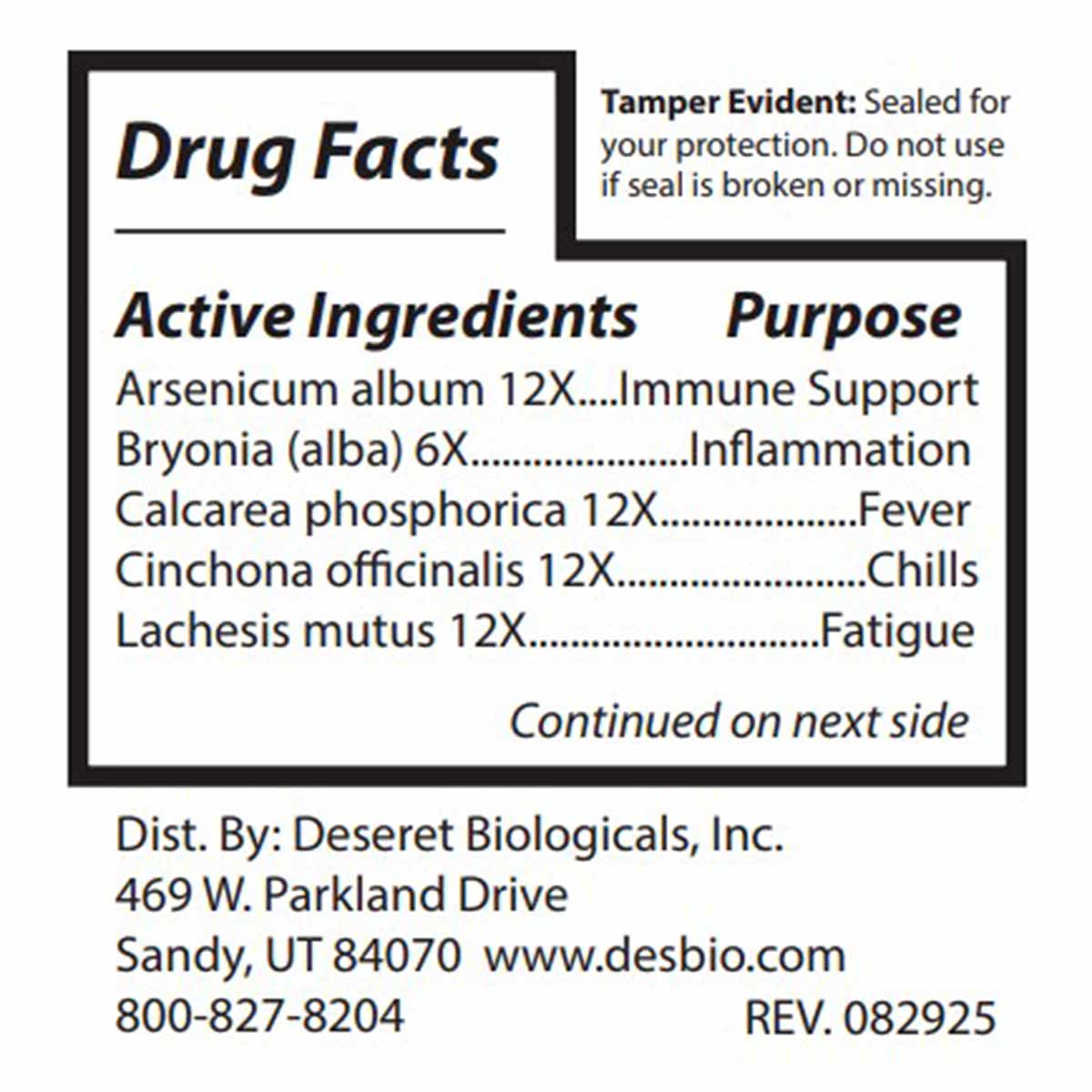Drug Facts label for EHRL:PLUS supplement showing active ingredients and purposes including Arsenicum album, Bryonia alba, Ca