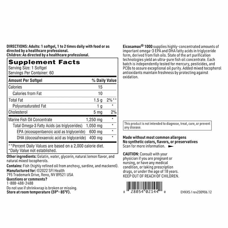 Eicosamax 1000 Fish Oil, by SFI Health, image #3