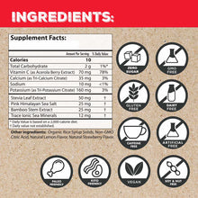 Supplement facts label for electrolyte packets showing nutrition information, ingredients, and diet certifications including 