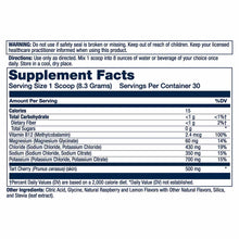Supplement Facts label for Solaray Electrolyte Recovery powder with serving size, nutritional information, and ingredient lis
