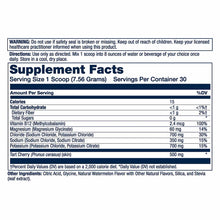 Supplement Facts label for Solaray Electrolyte Recovery powder showing serving size, nutritional information, and ingredients