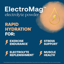 ElectroMag electrolyte powder packet with yellow lightning bolt icon on dark blue background.