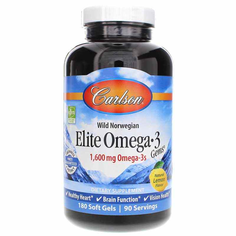 Elite Omega-3 Gems 1600 Mg with Natural Lemon Flavor, 180 Softgels, by Carlson Labs